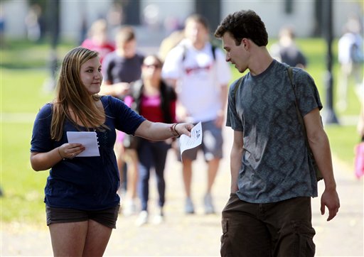Passing out flyers