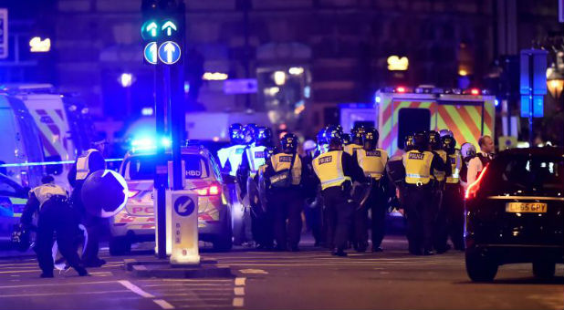 Van plowed into people at London Bridge.