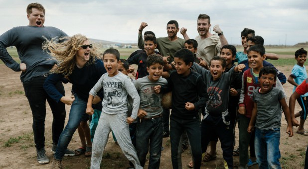 Sean Feucht, second from left, with children in Iraq