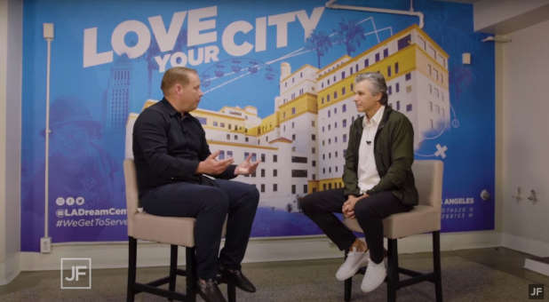 Matthew Barnett speaking with Jentezen Franklin.